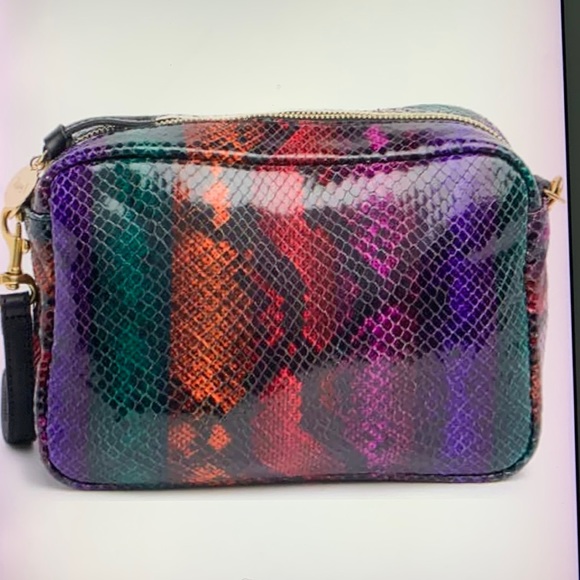 Clare . V Midnight Rainbow snakeskin Embossed Leather Crossbody Bag - Picture 1 of 9